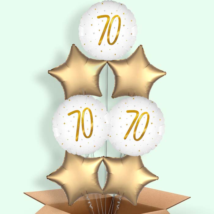 White and Gold 70th Birthday Helium Balloons Delivered - 7 Balloons | Party Save Smile