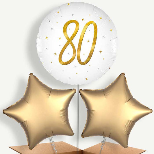 White and Gold 80th Birthday Bunch of Balloons (Trio) | Party Save Smile