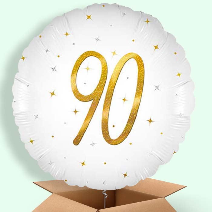 White and Gold 90th Birthday Helium Balloons Delivered - 1 Balloon | Party Save Smile