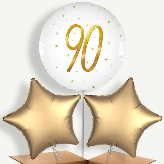 White and Gold 90th Birthday Bunch of Balloons (Trio) | Party Save Smile