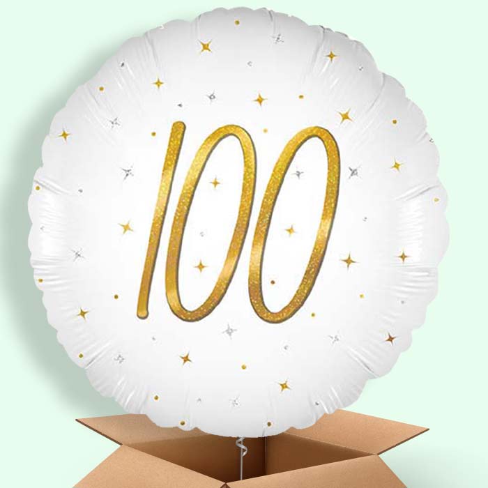 White and Gold 100th Birthday Helium Balloons Delivered - 1 Balloon | Party Save Smile