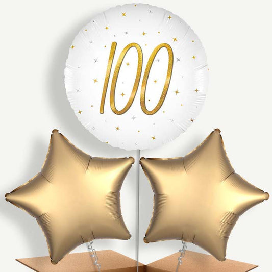 White and Gold 100th Birthday Bunch of Balloons (Trio) | Party Save Smile