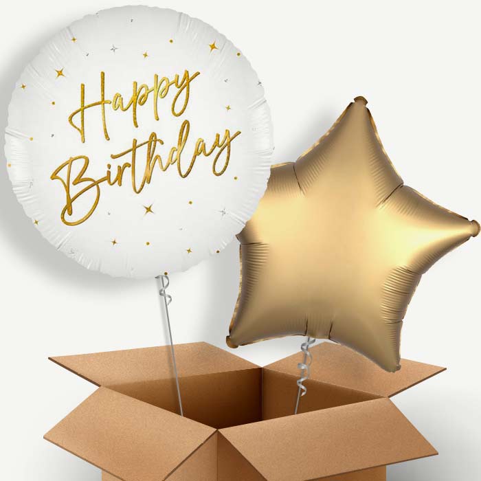 White and Gold Happy Birthday Helium Balloon Two | Party Save Smile
