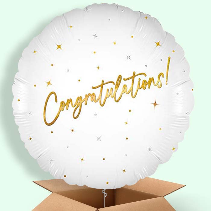 White and Gold Congratulations Helium Balloons Delivered - 1 Balloon | Party Save Smile