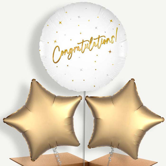 White and Gold Congratulations Bunch of Balloons (Trio) | Party Save Smile