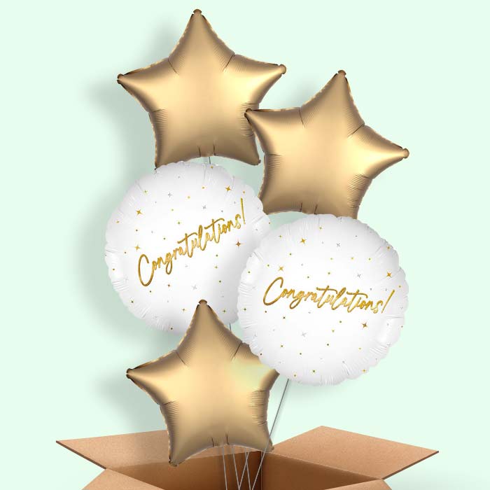 White and Gold Congratulations Helium Balloons Delivered - 5 Balloons | Party Save Smile