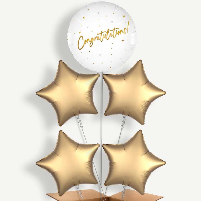 White and Gold Congratulations 5 Helium Cluster Balloons | Party Save Smile