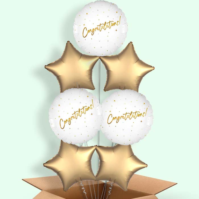 White and Gold Congratulations Helium Balloons Delivered - 7 Balloons | Party Save Smile