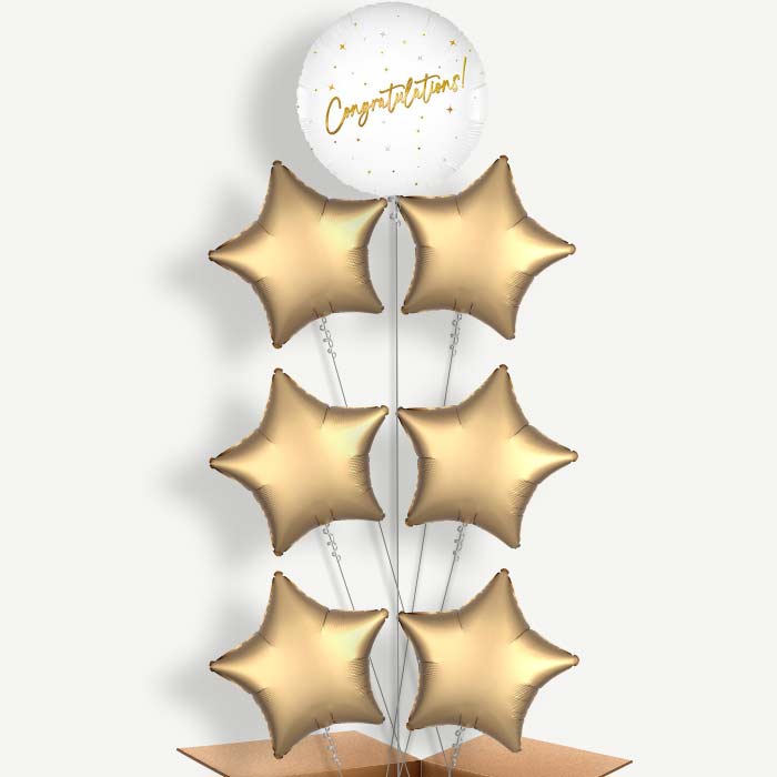 White and Gold Congratulations 7 Helium Balloon Arrangement | Party Save Smile
