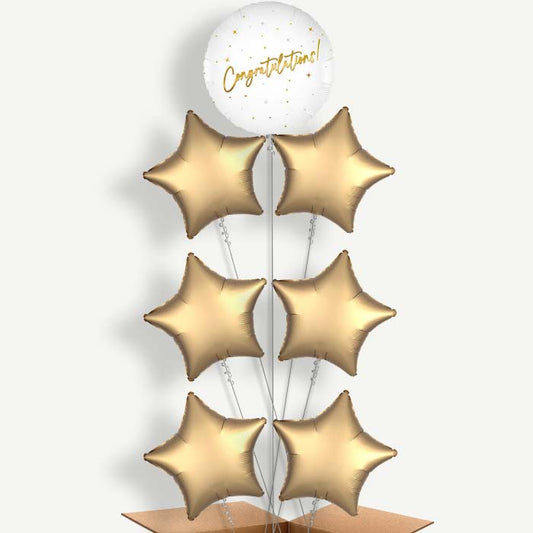 White and Gold Congratulations 7 Helium Balloon Arrangement | Party Save Smile