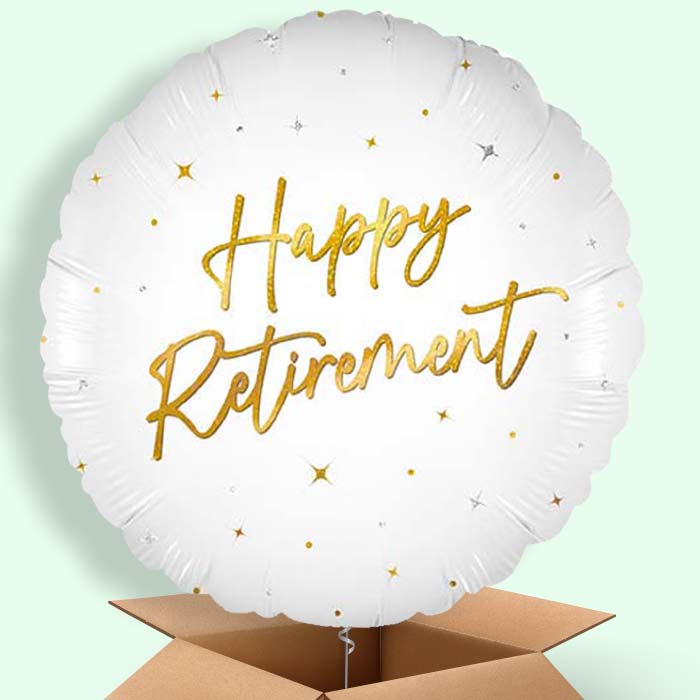 White and Gold Happy Retirement Helium Balloons Delivered - 1 Balloon | Party Save Smile