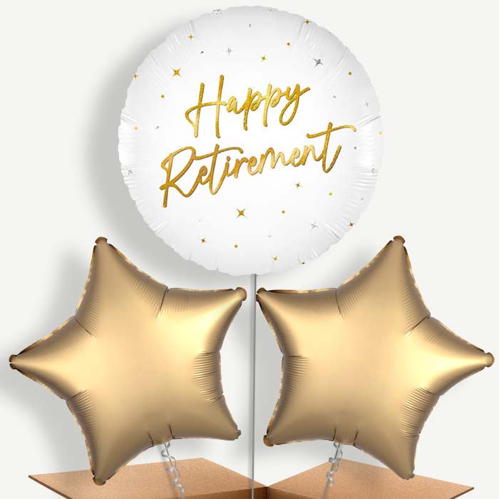 White and Gold Happy Retirement Bunch of Balloons (Trio) | Party Save Smile