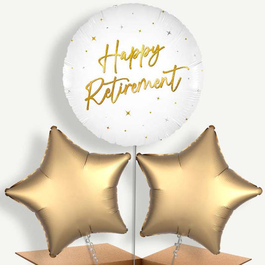 White and Gold Happy Retirement Bunch of Balloons (Trio) | Party Save Smile