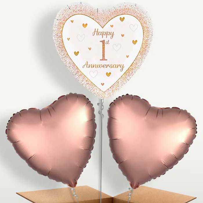 Rose Gold Happy 1st Anniversary Trio Balloon Bunch | Party Save Smile