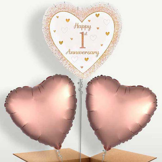 Rose Gold Happy 1st Anniversary Trio Balloon Bunch | Party Save Smile