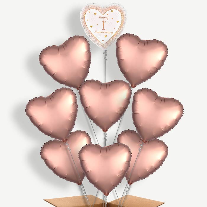Rose Gold Happy 1st Anniversary Helium Balloon Bundle | Party Save Smile