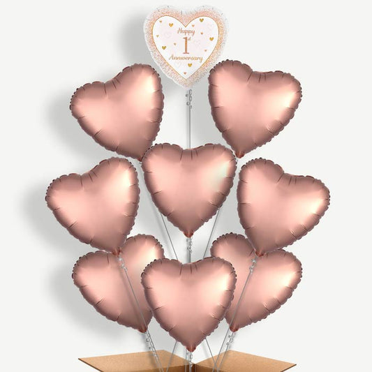 Rose Gold Happy 1st Anniversary Helium Balloon Bundle | Party Save Smile