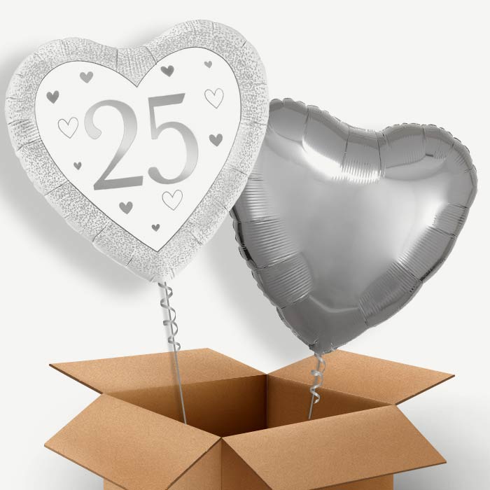 Silver Happy 25th Anniversary Heart Helium Balloon Couple | Party Save Smile
