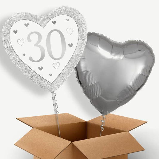 Silver Happy 30th Anniversary Heart Helium Balloon Couple | Party Save Smile