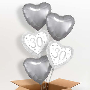 Silver Happy 30th Anniversary Heart Helium Balloon in a Box
