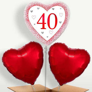 Ruby Happy 40th Anniversary Heart Helium Bunch of Balloons (Trio)