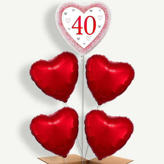 Ruby Happy 40th Anniversary Heart Helium Balloon Cluster  | Party Save Smile