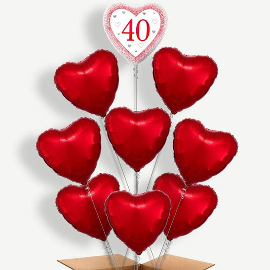 Ruby Happy 40th Anniversary Heart Helium Balloon Bundle | Party Save Smile