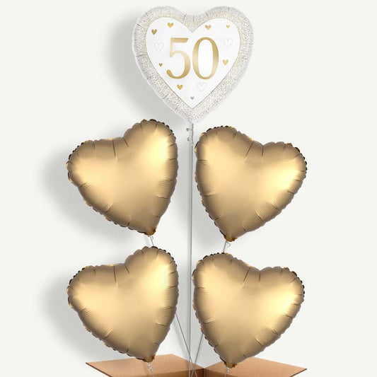 Gold Happy 50th Anniversary Heart Helium Cluster Balloons | Party Save Smile