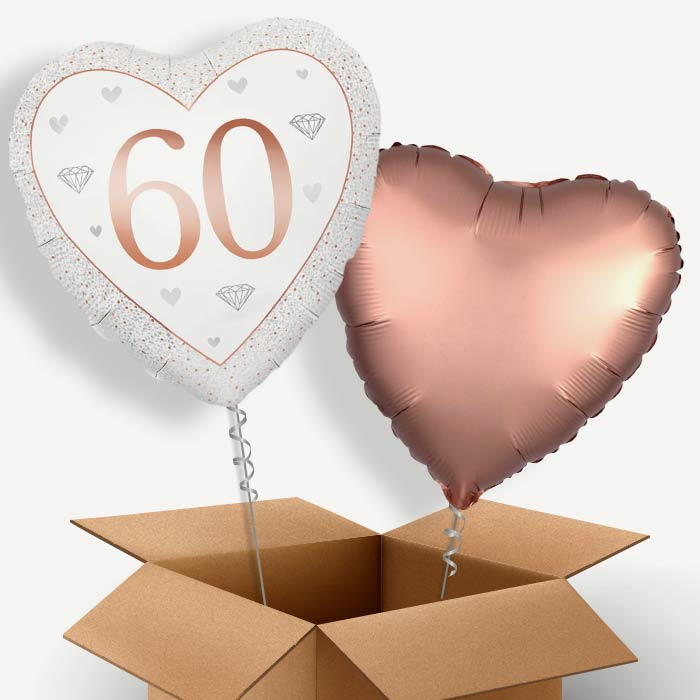 Diamond Happy 60th Anniversary Heart Helium Balloon Duo | Party Save Smile