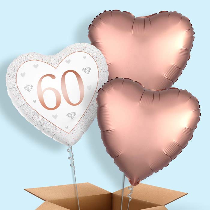 Diamond Happy 60th Anniversary Heart Helium Balloon in a Box - 3 Balloon | Party Save Smile
