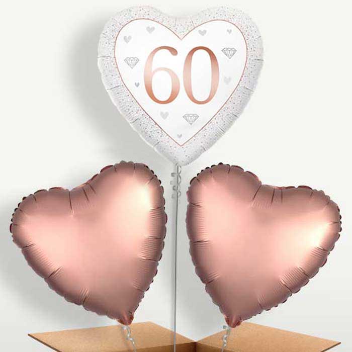 Diamond Happy 60th Anniversary Heart Trio Balloon Bunch | Party Save Smile