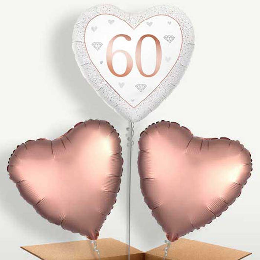 Diamond Happy 60th Anniversary Heart Trio Balloon Bunch | Party Save Smile