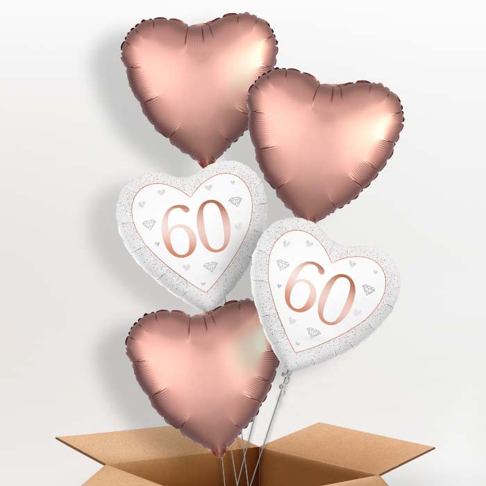 Diamond Happy 60th Anniversary Heart Helium Balloon in a Box - 5 Balloon | Party Save Smile