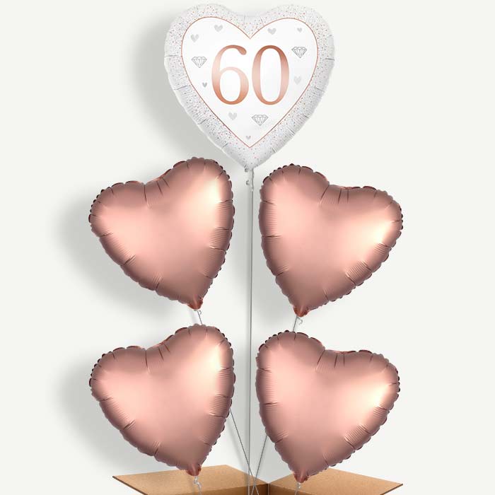 Diamond Happy 60th Anniversary Heart Helium Cluster Balloons | Party Save Smile