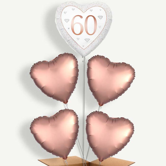 Diamond Happy 60th Anniversary Heart Helium Cluster Balloons | Party Save Smile