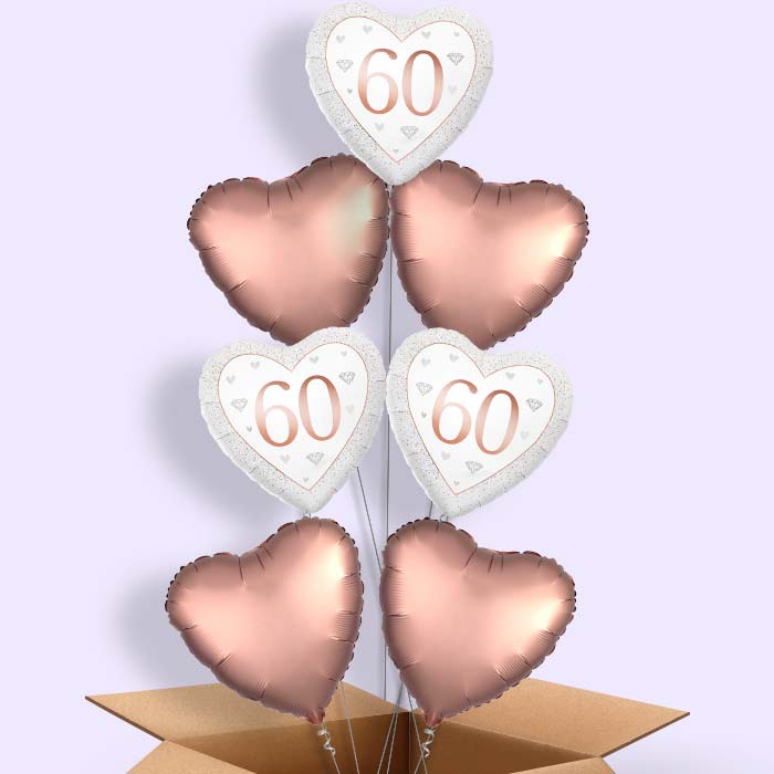 Diamond Happy 60th Anniversary Heart Helium Balloon in a Box - 7 Balloon | Party Save Smile