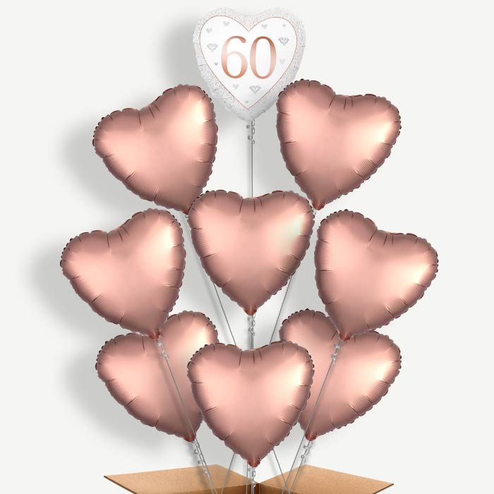 Diamond Happy 60th Anniversary Heart Helium Balloon Bundle | Party Save Smile