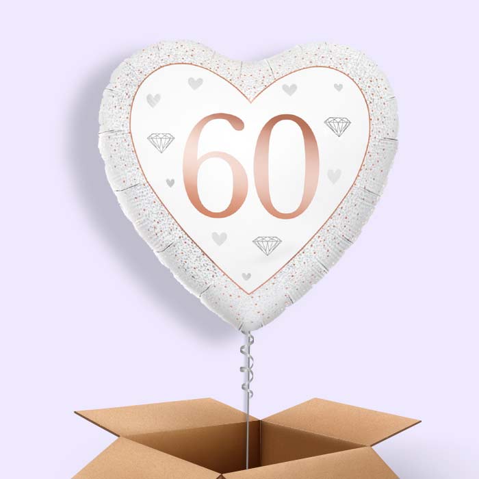 Diamond Happy 60th Anniversary Heart Helium Balloon in a Box - 1 Balloon | Party Save Smile