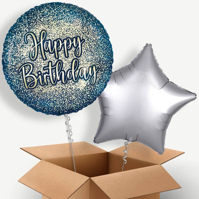 Navy and Gold Happy Birthday Helium Balloon Pair | Party Save Smile