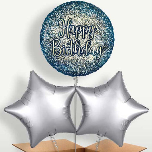 Navy & Gold Happy Birthday Balloon Bunches | Party Save Smile