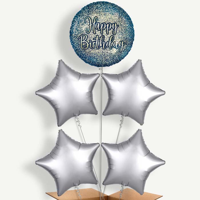 Navy & Gold Happy Birthday Helium Cluster Balloons | Party Save Smile