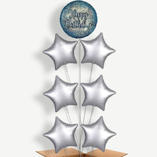 Navy & Gold Happy Birthday Helium Balloon Arrangement | Party Save Smile