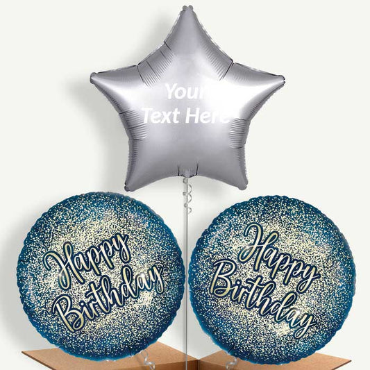 Personalisable Navy & Gold Happy Birthday Helium Balloons | Party Save Smile