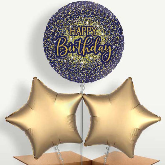 Navy Blue & Gold Glitter Birthday Balloon Bunches | Party Save Smile