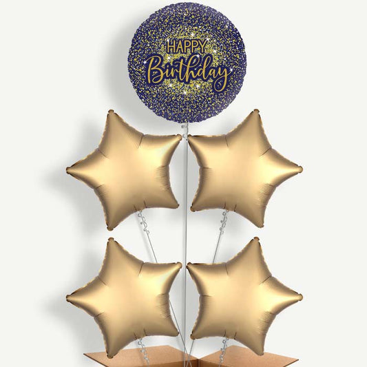 Navy Blue & Gold Glitter Birthday Helium Cluster Balloons | Party Save Smile