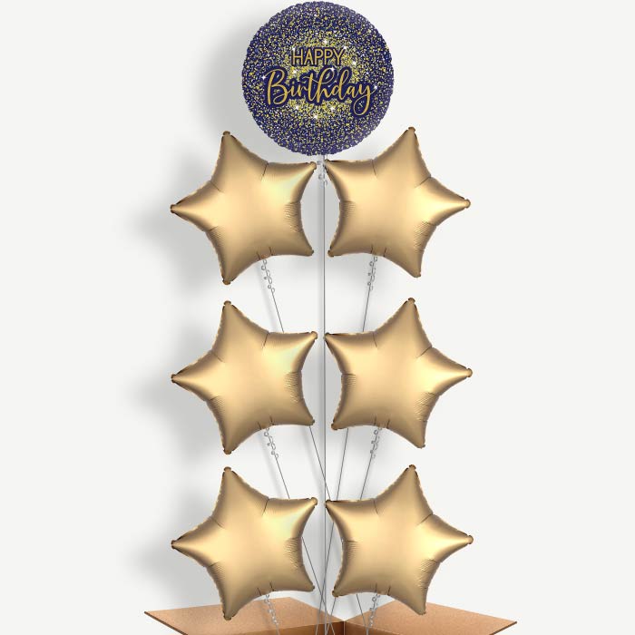 Navy Blue & Gold Glitter Birthday Helium Balloon Arrangement | Party Save Smile