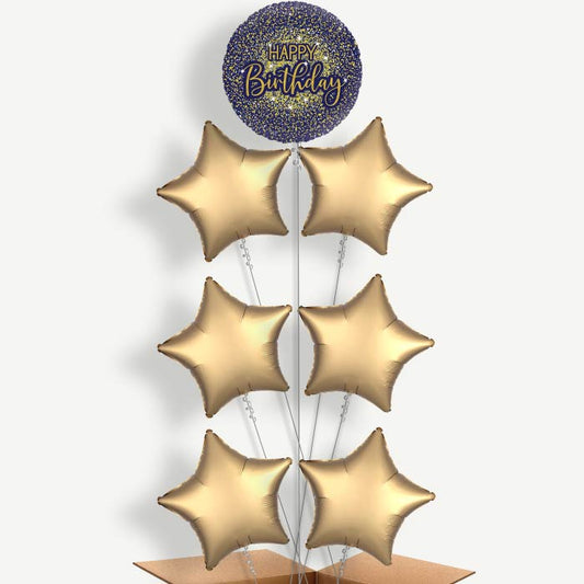 Navy Blue & Gold Glitter Birthday Helium Balloon Arrangement | Party Save Smile