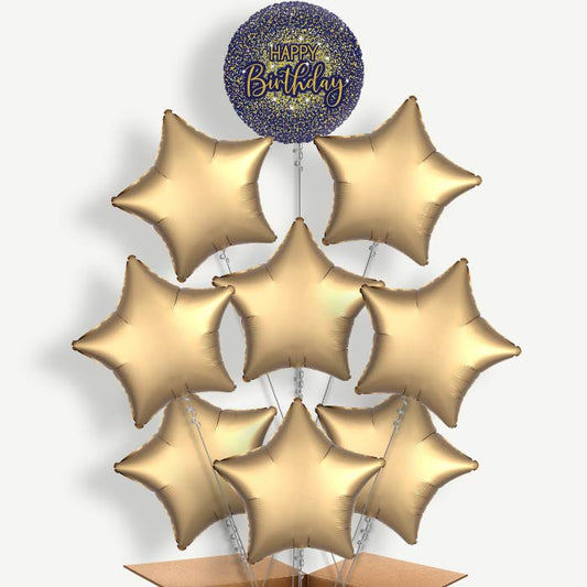 Navy Blue & Gold Glitter Birthday Helium Balloon Bundle | Party Save Smile