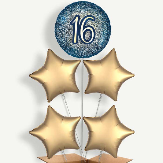 Navy & Gold 16th Birthday Helium Cluster Balloons | Party Save Smile