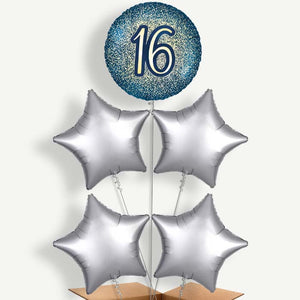 Navy & Gold 16th Birthday 5 Helium Cluster Balloons